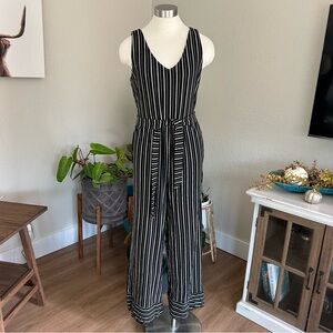 Tribal Jeans Sleeveless Black and White Stripe Full‎ Length Jumpsuit